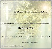 Obituary Hans T&uuml;ffers
