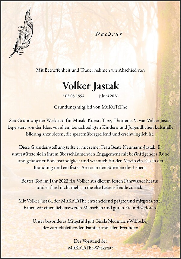 Traueranzeige von Volker Jastak