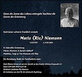 Traueranzeige Maria (Ria) Niemann, Langenhagen
