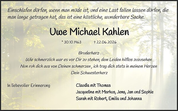 Traueranzeige von Uwe Michael Kahlen, K&ouml;ln