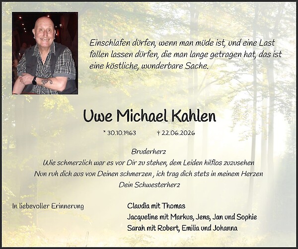 Traueranzeige von Uwe Michael Kahlen, K&ouml;ln