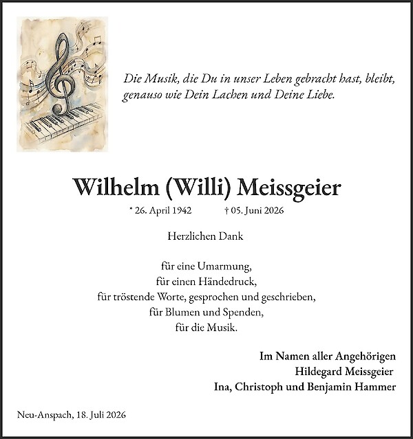 Danksagung von Wilhelm (Willi) Meissgeier