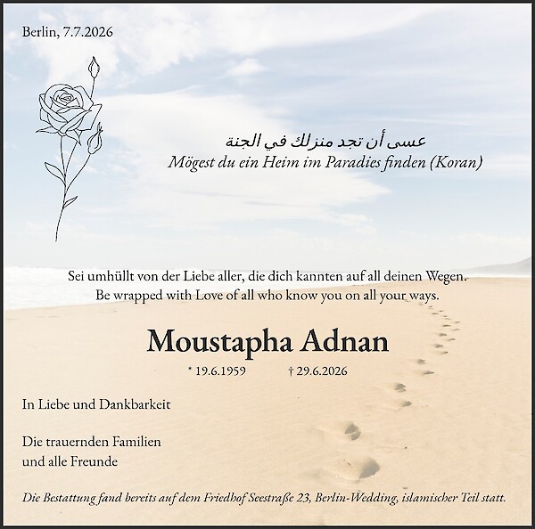 Traueranzeige von Moustapha Adnan