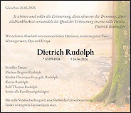 Traueranzeige Dietrich Rudolph