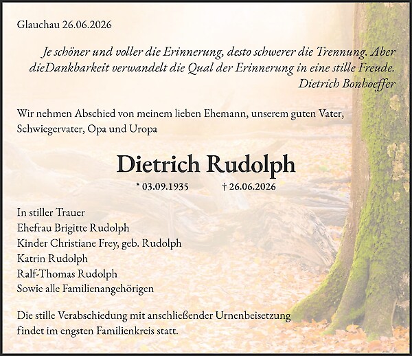 Traueranzeige von Dietrich Rudolph