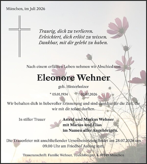 Traueranzeige von Eleonore Wehner