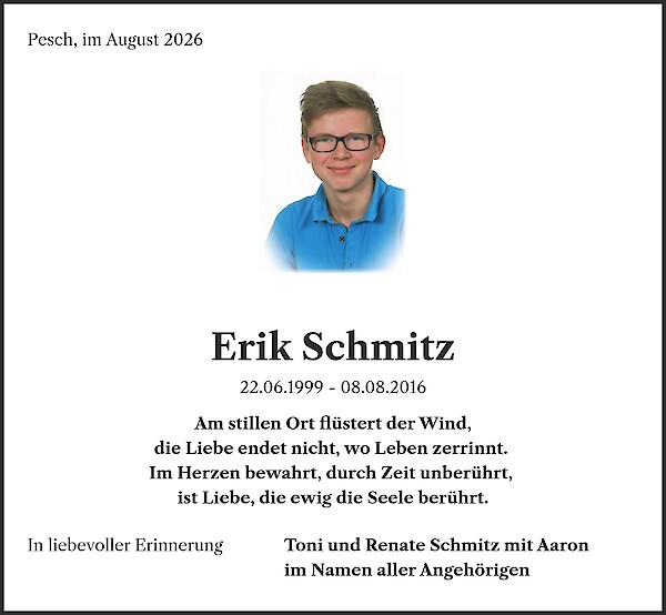 Jahresgedenken von Erik Schmitz, Nettersheim-Pesch