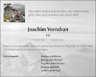 Traueranzeige Joachim Vorndran, Erlabrunn