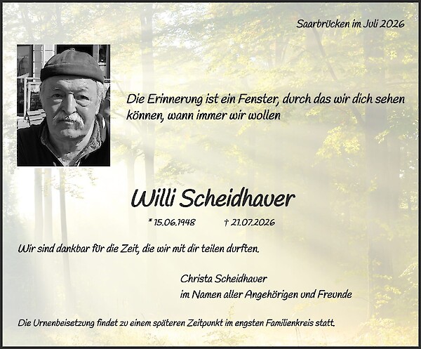 Traueranzeige von Willi Scheidhauer