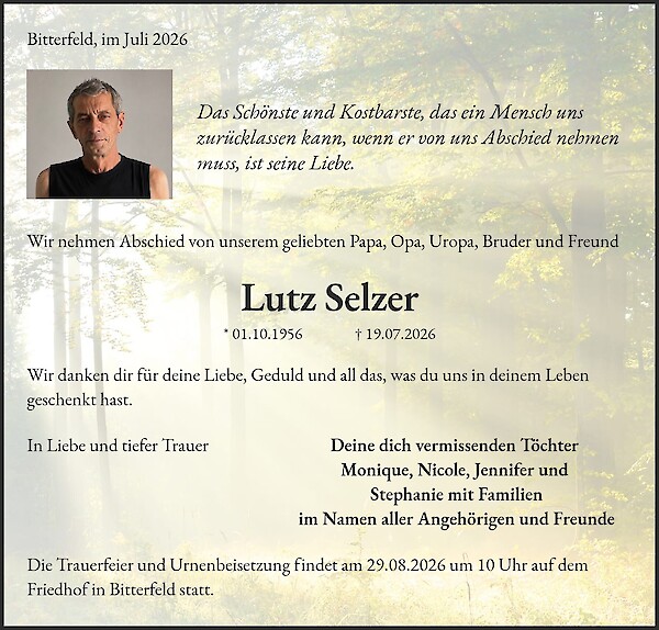 Traueranzeige von Lutz Selzer