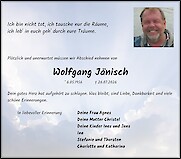 Traueranzeige Wolfgang J&auml;nisch, Dortmund