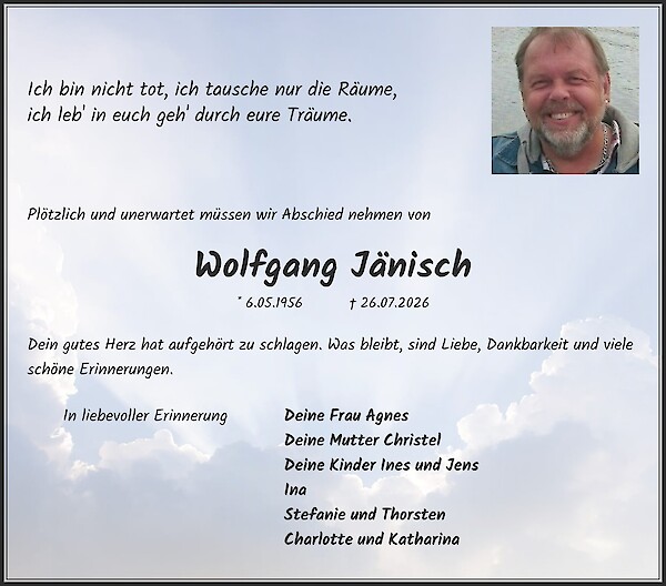 Traueranzeige von Wolfgang J&auml;nisch, Dortmund