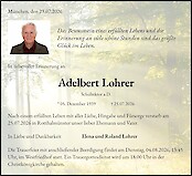 Traueranzeige Adelbert Lohrer