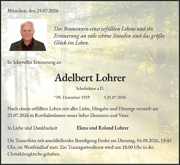 Traueranzeige von Adelbert Lohrer