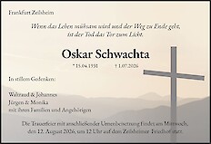 Traueranzeige Oskar Schwachta, Frankfurt-Zeilsheim