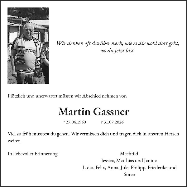 Traueranzeige von Martin Gassner, Warendorf