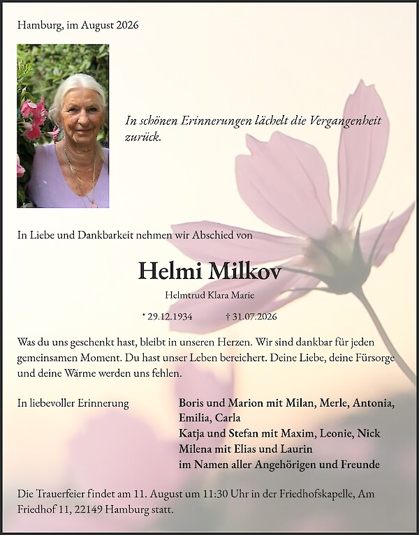 Traueranzeige von Helmi Milkov