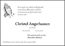 Traueranzeige Christel Angerhausen