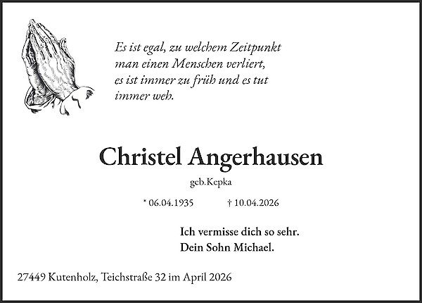 Traueranzeige von Christel Angerhausen