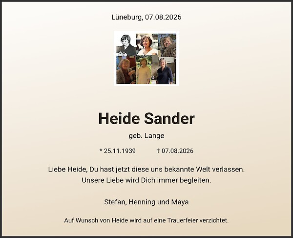 Traueranzeige von Heide Sander