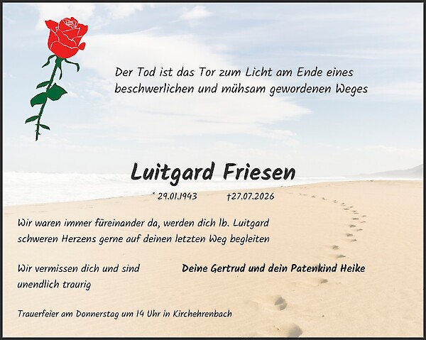 Traueranzeige von Luitgard Friesen