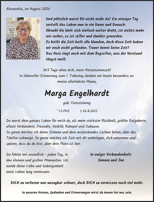 Jahresgedenken von Marga Engelhardt, M&uuml;nster