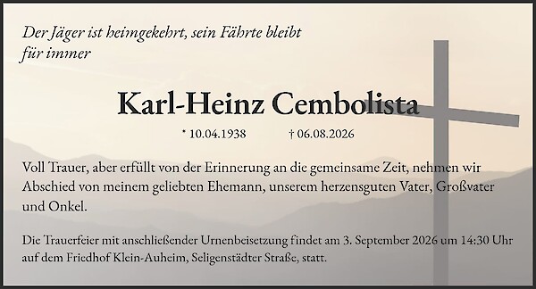 Traueranzeige von Karl-Heinz Cembolista