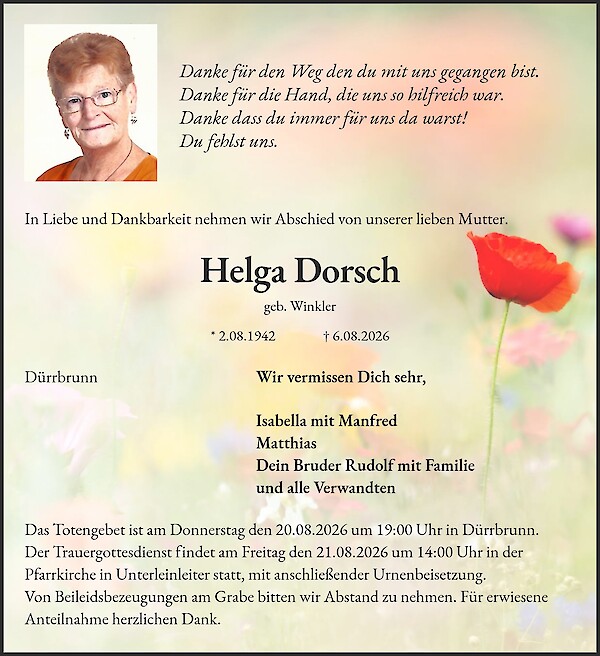Traueranzeige von Helga Dorsch