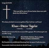 Traueranzeige Klaus - Dieter Tegeler