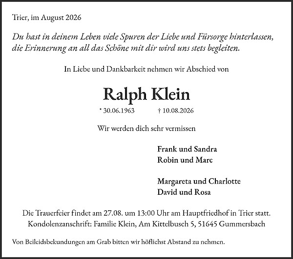 Traueranzeige von Ralph Klein