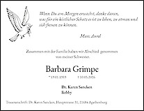 Traueranzeige Barbara Grimpe