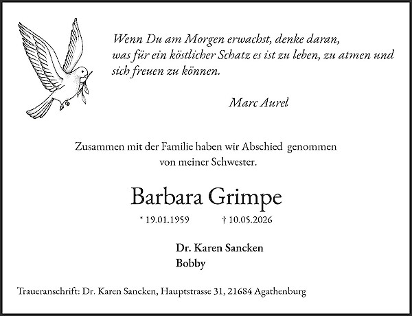 Traueranzeige von Barbara Grimpe
