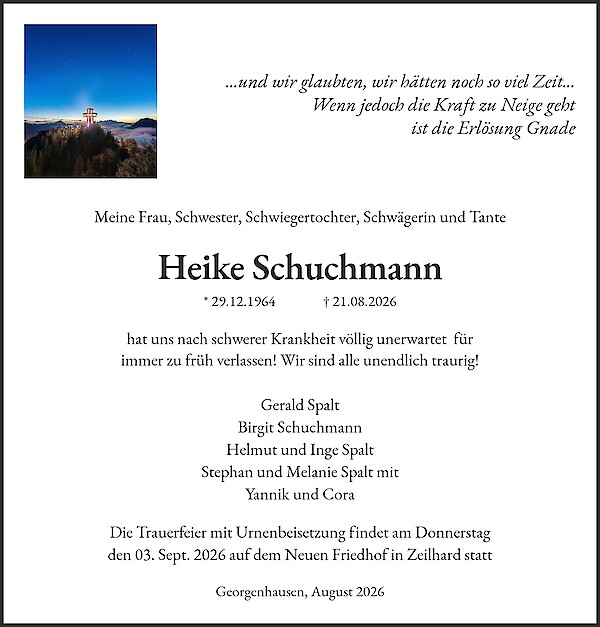 Traueranzeige von Heike Schuchmann