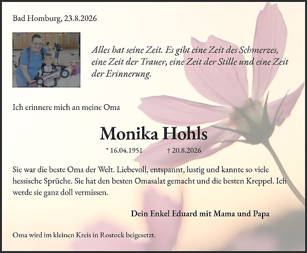 Traueranzeige von Monika Hohls