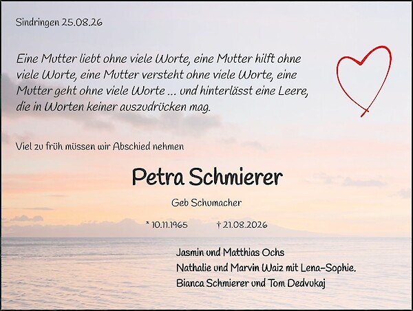 Traueranzeige von Petra Schmierer, Sindringen
