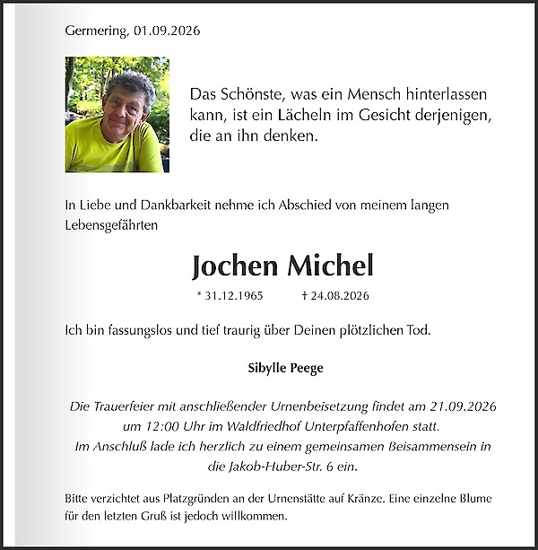 Traueranzeige von Jochen Michel, Germering