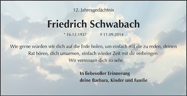 Jahresgedenken von Friedrich Schwabach