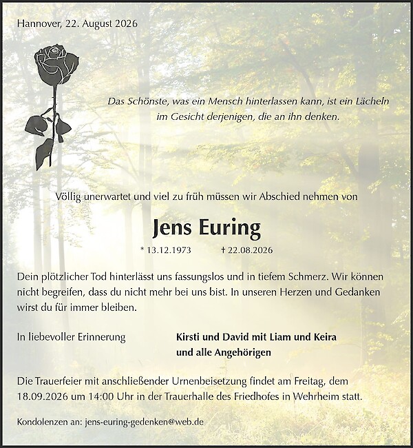 Traueranzeige von Jens Euring, Hannover