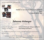 Traueranzeige Johanna Holweger, Kiel