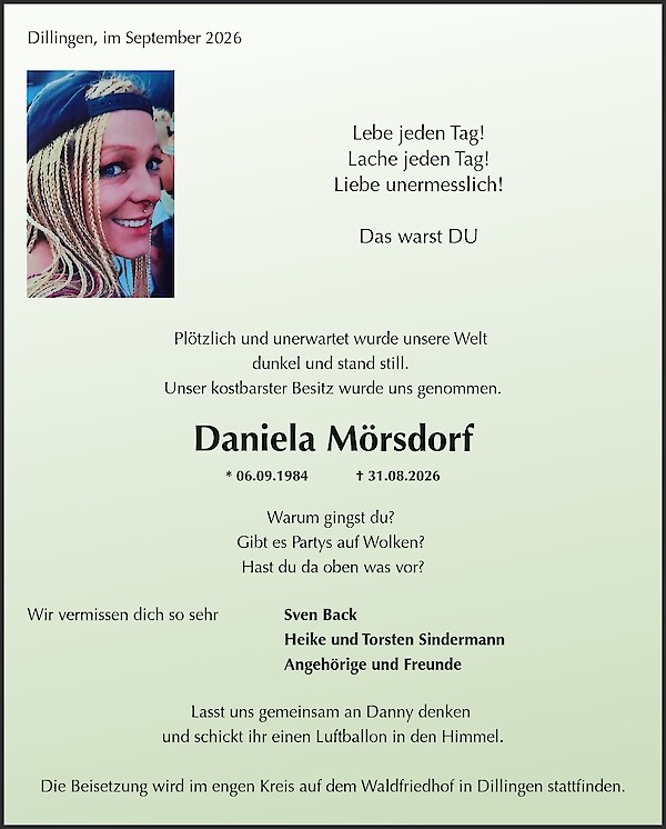 Traueranzeige von Daniela M&ouml;rsdorf