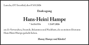 Traueranzeige Hans-Heini Hampe, Lauscha