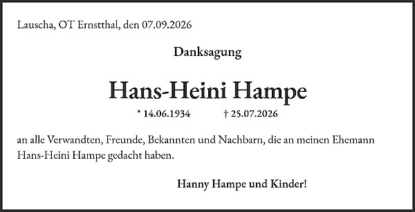 Traueranzeige von Hans-Heini Hampe, Lauscha