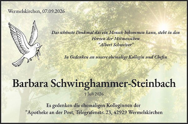 Obituary of Barbara Schwinghammer-Steinbach