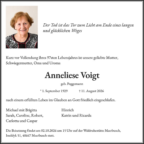 Traueranzeige von Anneliese Voigt