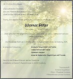 Traueranzeige Werner Peter, Kreuzlingen