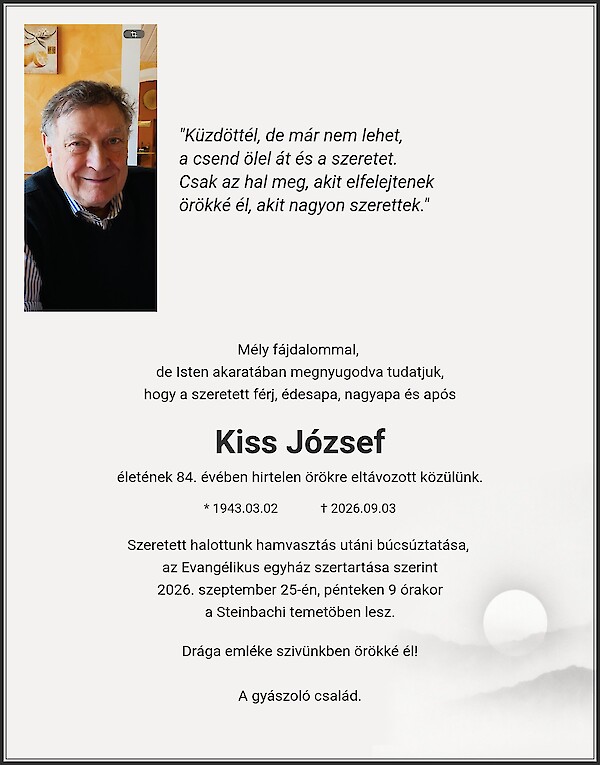 Traueranzeige von Kiss J&oacute;zsef