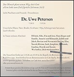 Traueranzeige Dr. Uwe Petersen