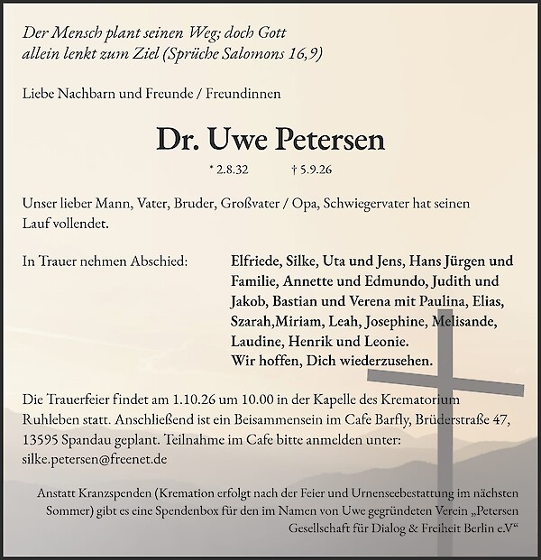 Traueranzeige von Dr. Uwe Petersen