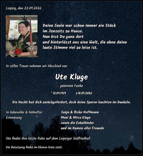 Traueranzeige von Ute Kluge, Leipzig