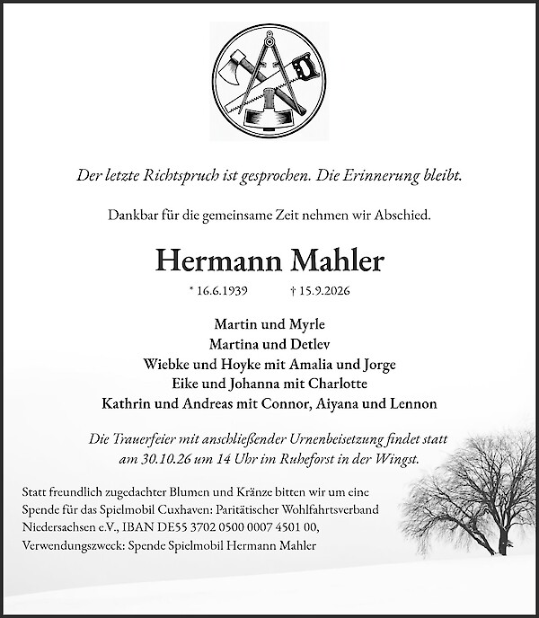 Traueranzeige von Hermann Mahler